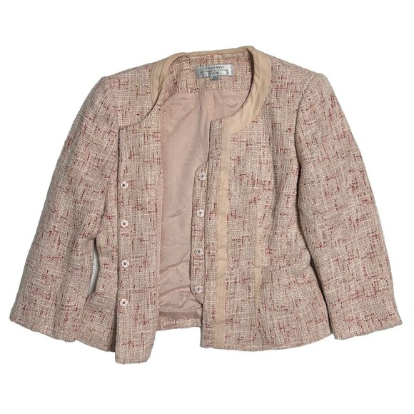 Tahari Arthur S. Levine Tweed Crop Blazer Women's 4P Pink 100% Silk Trim - Picture 7 of 17